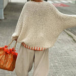 Warm Winter Day Texture Knit Star Pattern Contrast Color Loose Sweater
