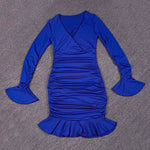Bodycon Elasticated Waist Pleated Ruffled Solid Color Split-Joint V-Neck Midi Dresses
