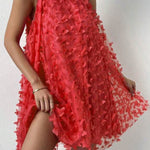 Loose Sleeveless Jacquard Pleated Solid Color Split-Joint Stand Collar Mini Dresses