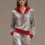 Casual Sporty Retro Snakeskin Gray Velvet Hooded Sweatshirt Wide-Leg Set