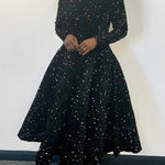A-Line High Waisted Sequined Split-Joint Zipper Round-Neck Maxi Dresses