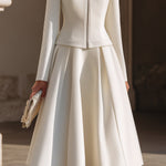 Stand Collar Zip-Up Jacket And Pleated Midi Skirt Set