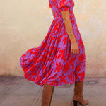 Botanical print puff sleeve A-line dress