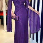 Shine Brighter Sequin Cape Sleeve Cross Waist Evening Maxi Dress
