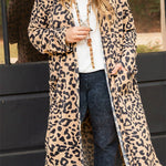 Leopard Plus Size Open Front Pocketed Long Cardigan