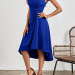 A-Line High Waisted Asymmetric Pleated Solid Color Split-Joint Round-Neck Midi Dresses