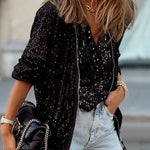 Black Sequin Zipper-up Jacket