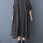 A-Line High-Low Asymmetric Buttoned Polka-Dot Lapel Midi Dresses Shirt Dress