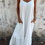 Cotton and Linen Suspender Long Dress