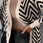 Strip Print Button Knitted Cardigan