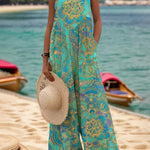 Ursime Swimwear Retro Ethnic Pattern Pocket Overall Jumpsuit