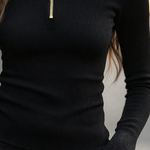 Long Sleeves Skinny Solid Color Zipper High Neck Pullovers