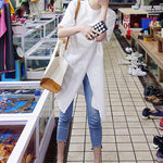 Solid Loose Simple Split-Front T-Shirt Top