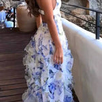 Spaghetti Strap Floral Print Tiered Slit Maxi Dress