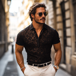 Men's Fashion Lace Lapel Short Sleeve Casual Polo Shirt
