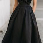 Vintage-Inspired Satin Fit-and-Flare Midi Dress With Sculpted Shawl Collar