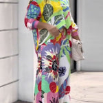 Contrast Color Printed Long Sleeves Buttoned Lapel Blouses Top+ High Waisted Pants Bottom Two Pieces Set