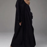 A-Line Flared Sleeves Pleated Solid Color Split-Joint Round-Neck Maxi Dresses