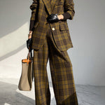 High Waisted Loose Plaid Split-Joint Pants Trousers