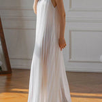 Loose Pleated Solid Color Stand Collar Maxi Dresses