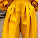 High-Low Loose Pleated Pockets Solid Color Pants Trousers