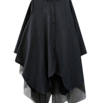 Loose Striped Gauze Split-Joint Lapel Long Dress