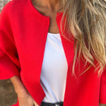 Fashionable Patchwork Round Neck Bell Sleeve Loose Jacket