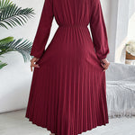 A-Line High Waisted Elasticity Pleated Solid Color V-Neck Maxi Dresses