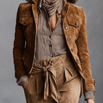 Women's Suede Single-Breasted Lapel Cropped Jacket