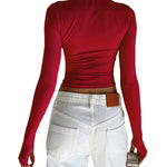 Long Sleeves Skinny Hollow Solid Color Round-Neck T-Shirts Tops