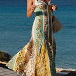 Sweet Garden Linen Blend Color Block Floral Paneled Maxi Dress