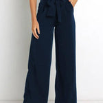 Casual fashion all-match wide-leg pants tie-up bow trousers