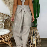 Harper Casual Solid Backless Knotted Strappy Loose Jumpsuit