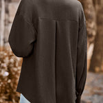 Loose Pocket Lapel Button Textured Blouse