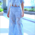 Eliose Scallop Cutout Embroidery Lace Elastic Waist Pocket Loose Pants