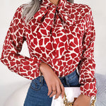 Bishop Sleeve Long Sleeves Bow-Embellished Elasticity Tied Mock Neck Blouses&Shirts Tops