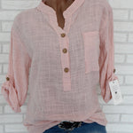Daily V Neck Buttons Long Sleeve Solid Blouses