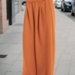 High Waisted Wide Leg Elasticity Pleated Solid Color Pants Trousers