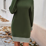 Long Sleeves Loose Contrast Color Split-Joint Mock Neck Mini Dresses Sweater Dresses