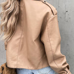 Stylish Leather Lapel Pocket British Style Cropped Jacket