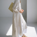 Simple Long Sleeves Split-Side Solid Color Lapel Midi Dresses Shirt Dress