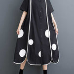 A-Line Half Sleeves Buttoned Pockets Polka-Dot Split-Front Split-Joint Lapel Midi Dresses Shirt Dress