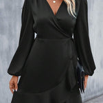 High Waisted High-Low Elasticity Pleated Solid Color Split-Joint Tied V-Neck Mini Dresses