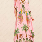 Unique Drop Shoulder Sleeve Coconut Tree Printed Dress