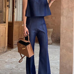 High Waisted Loose Solid Color Split-Joint Jean Pants Bottoms