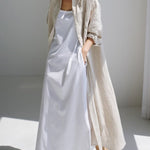 Simple Long Sleeves Split-Side Solid Color Lapel Midi Dresses Shirt Dress