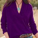 V-neck pullover solid color loose long-sleeved top