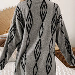 Gray Aztec Contrast Chest Pockets Loose Shacket