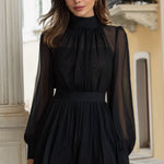 Sheer Chiffon High-Neck Long Sleeve Mini Dress