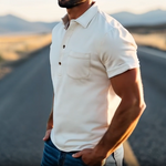 Men's Spring Fashion Retro Western Style Suede Short Sleeve Polo Shirt